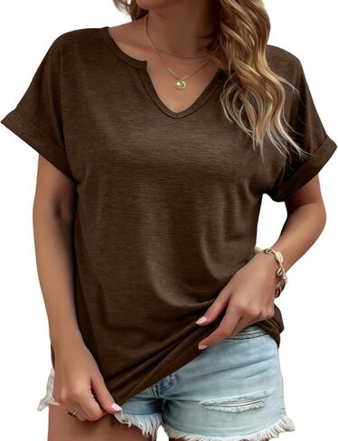 Womens V Neck T Shirts Casual Loose Tees Trending Now Summer Short Sleeve Tops in Kuwait