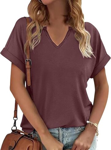 Womens V Neck T Shirts Casual Loose Tees Trending Now Summer Short Sleeve Tops in Kuwait