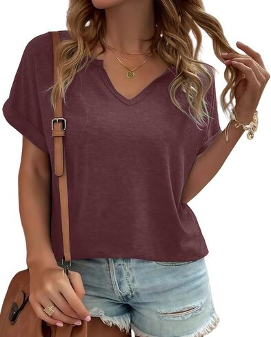 Womens V Neck T Shirts Casual Loose Tees Trending Now Summer Short Sleeve Tops in Kuwait