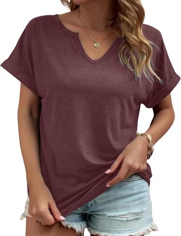 Womens V Neck T Shirts Casual Loose Tees Trending Now Summer Short Sleeve Tops in Kuwait