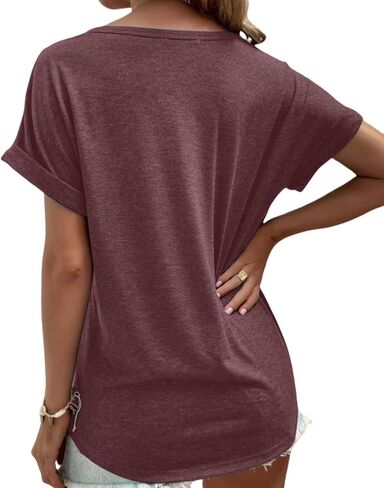 Womens V Neck T Shirts Casual Loose Tees Trending Now Summer Short Sleeve Tops in Kuwait