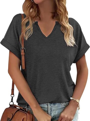 Womens V Neck T Shirts Casual Loose Tees Trending Now Summer Short Sleeve Tops in Kuwait