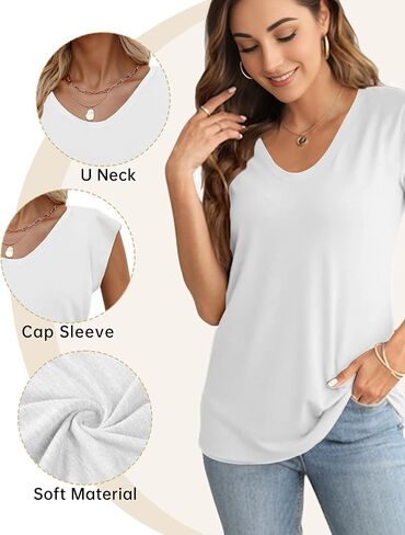AURUZA Womens Cap Sleeve Tops Summer T Shirt Loose Fit Casual Basic Tee V Neck Tank Top Boho Tops Trendy Fashion Clothes in Saudi Arabia