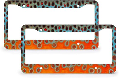 Rainbow Trout Skin Trout Art 2PCS Aluminum License Plate Frames Metal License Plate Cover Bracket Holders Round Hole with Screw Caps Cover Set 12.2X6.3 in in Saudi Arabia