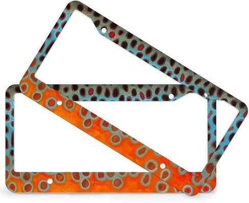 Rainbow Trout Skin Trout Art 2PCS Aluminum License Plate Frames Metal License Plate Cover Bracket Holders Round Hole with Screw Caps Cover Set 12.2X6.3 in in Saudi Arabia