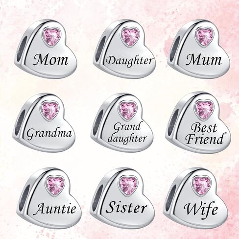 Heart Love Mother Daughter Sister Auntie Wife I Love You Forever Birthday Charms Compatible with Pandora Bracelets Charms for Women in Saudi Arabia