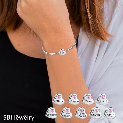 Heart Love Mother Daughter Sister Auntie Wife I Love You Forever Birthday Charms Compatible with Pandora Bracelets Charms for Women in Saudi Arabia