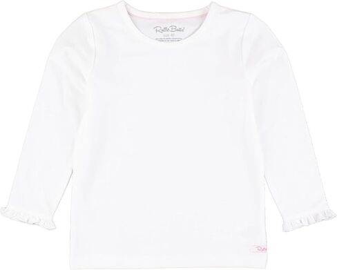 RuffleButts White Knit Long Sleeve Ruffle Layering Tee - 5 in Saudi Arabia