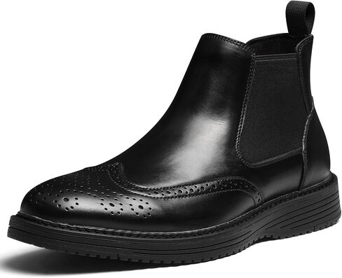 Chelsea Boots Men Genuine Leather Brogue Wingtip Casual Dress Boots Comfortable Classic Slip On Ankle Chukka Boots for Office Casual Travel in Saudi Arabia