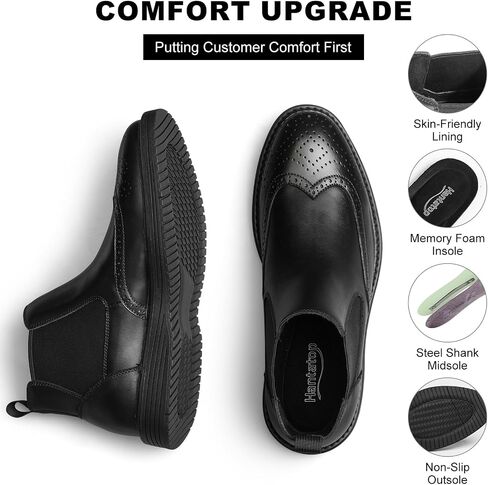 Chelsea Boots Men Genuine Leather Brogue Wingtip Casual Dress Boots Comfortable Classic Slip On Ankle Chukka Boots for Office Casual Travel in Saudi Arabia