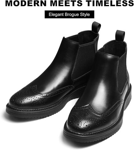 Chelsea Boots Men Genuine Leather Brogue Wingtip Casual Dress Boots Comfortable Classic Slip On Ankle Chukka Boots for Office Casual Travel in Saudi Arabia
