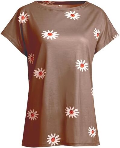 Womens Tops Short Sleeves Casual Daisy Floral Printed Tunic top Loose Fit Blouse in Saudi Arabia