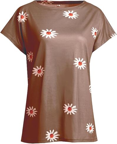 Womens Tops Short Sleeves Casual Daisy Floral Printed Tunic top Loose Fit Blouse in Saudi Arabia