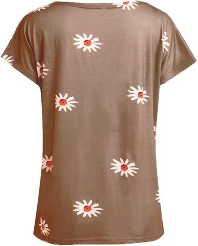 Womens Tops Short Sleeves Casual Daisy Floral Printed Tunic top Loose Fit Blouse in Saudi Arabia