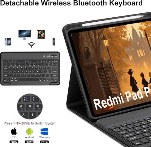 IVEOPPE for Redmi Pad Pro Keyboard with Case for Xiaomi Redmi Pad Pro 12.1 inch 2024/Xiaomi Poco Pad 12.1" PU Leather Cover Detachable Bluetooth Wireless Keyboard with Pencil Holder,Black in Kuwait