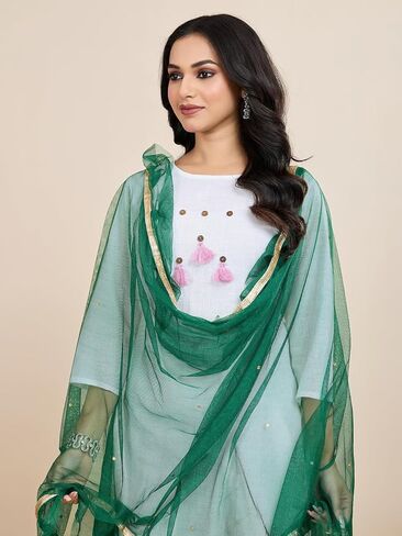 وشاح نسائي من Weavers Villa مزين بشبكة Dupatta Chunni | 2.25 متر | شبكة بولي خفيفة الوزن وتفاصيل معقدة للارتداء الاحتفالي in Kuwait