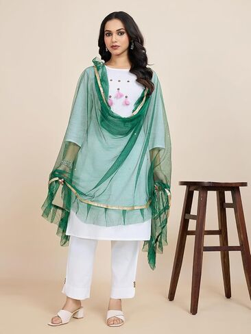 وشاح نسائي من Weavers Villa مزين بشبكة Dupatta Chunni | 2.25 متر | شبكة بولي خفيفة الوزن وتفاصيل معقدة للارتداء الاحتفالي in Kuwait