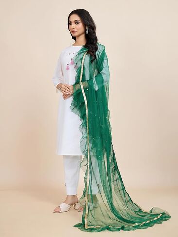 وشاح نسائي من Weavers Villa مزين بشبكة Dupatta Chunni | 2.25 متر | شبكة بولي خفيفة الوزن وتفاصيل معقدة للارتداء الاحتفالي in Kuwait