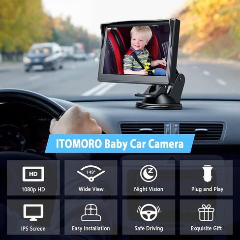 Itomoro Baby Car Camera Dual-Channel 6.8 inch HD 1080P Car Baby Camera Display with 2 IR Night Vision Camera, Easily Install Car Camera for Baby with Crystal Clear Wide View for Rear Facing Seat in Saudi Arabia