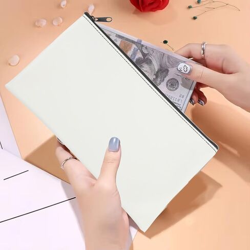 Money Bags with Zipper, 11x6 inch Money Pouch, Bank Deposit Bag, Cash Bag, Check Wallet Pouch for Men & Women (White) in Saudi Arabia