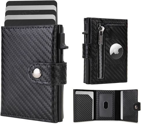 AirTag Wallet for Men: Pop Up Bank Credit Card Holder,Secure Holder for Apple Air Tag, RFID Blocking, Slim, Minimalist, Smart, 10 Cards Capacitiy | ID Window | Cash Slot | Coin Pocket (Carbon) in Saudi Arabia