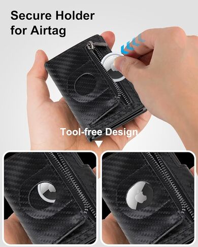 AirTag Wallet for Men: Pop Up Bank Credit Card Holder,Secure Holder for Apple Air Tag, RFID Blocking, Slim, Minimalist, Smart, 10 Cards Capacitiy | ID Window | Cash Slot | Coin Pocket (Carbon) in Saudi Arabia