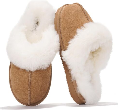 Project Cloud Genuine Leather Fur-Lined Non-Slip Clog Slippers for Women | Memory Foam Insole Indoor Outdoor Mule Shoes - Comfortable House Footwear Womens Slippers - Fur-Lined Cold Weather Essentials in Saudi Arabia