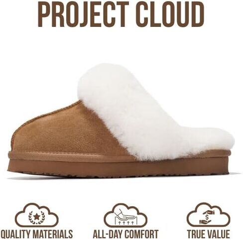 Project Cloud Genuine Leather Fur-Lined Non-Slip Clog Slippers for Women | Memory Foam Insole Indoor Outdoor Mule Shoes - Comfortable House Footwear Womens Slippers - Fur-Lined Cold Weather Essentials in Saudi Arabia