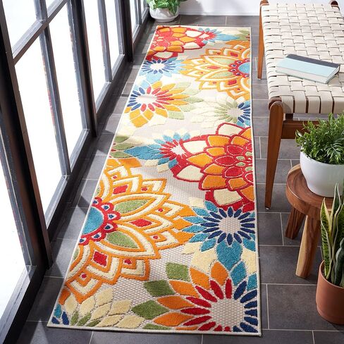 SAFAVIEH Cabana Collection Runner Rug - 2'2" x 9', Ivory & Orange, Floral Design, Non-Shedding & Easy Care, Indoor/Outdoor & Washable-Ideal for Patio, Backyard, Mudroom (CBN328A) in Saudi Arabia