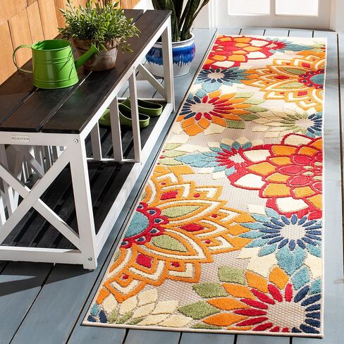 SAFAVIEH Cabana Collection Runner Rug - 2'2" x 9', Ivory & Orange, Floral Design, Non-Shedding & Easy Care, Indoor/Outdoor & Washable-Ideal for Patio, Backyard, Mudroom (CBN328A) in Saudi Arabia
