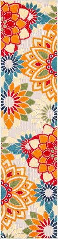SAFAVIEH Cabana Collection Runner Rug - 2'2" x 9', Ivory & Orange, Floral Design, Non-Shedding & Easy Care, Indoor/Outdoor & Washable-Ideal for Patio, Backyard, Mudroom (CBN328A) in Saudi Arabia