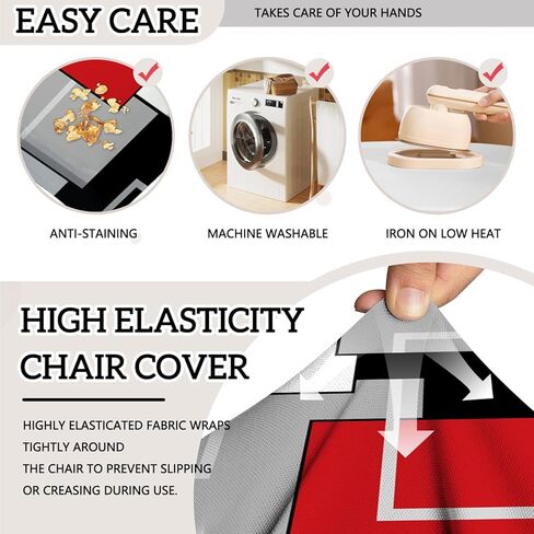 MCALK Geometric Red Chair Covers Set of 4 and Table Runner,Stretch Red Chair Slipcovers for Kitchen,Washable Removable Chair Protector Modern Chair Covers for Dining Room in Kuwait