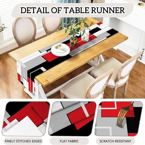 MCALK Geometric Red Chair Covers Set of 4 and Table Runner,Stretch Red Chair Slipcovers for Kitchen,Washable Removable Chair Protector Modern Chair Covers for Dining Room in Kuwait