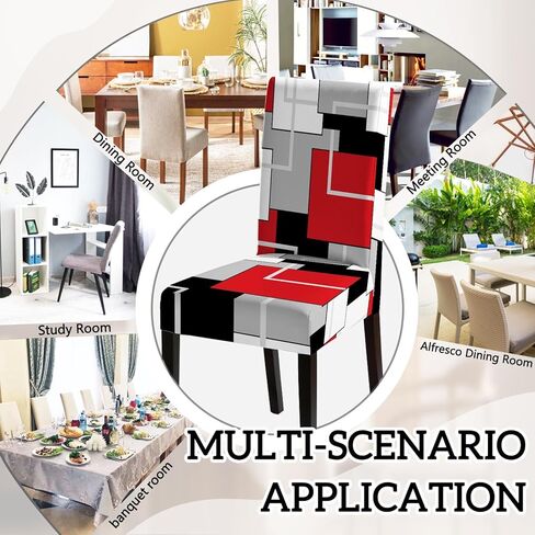 MCALK Geometric Red Chair Covers Set of 4 and Table Runner,Stretch Red Chair Slipcovers for Kitchen,Washable Removable Chair Protector Modern Chair Covers for Dining Room in Kuwait