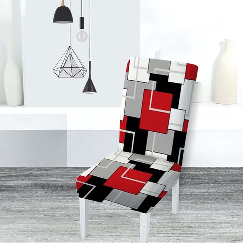 MCALK Geometric Red Chair Covers Set of 4 and Table Runner,Stretch Red Chair Slipcovers for Kitchen,Washable Removable Chair Protector Modern Chair Covers for Dining Room in Kuwait