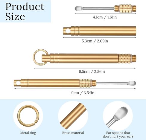 3 Pcs Metal Ear Cleaner, Folding Type Ear Wax Scooper, Portable Ear Pick, Brass Earpick with Keyring, Premium Ear Spoon Wax Remover in Kuwait