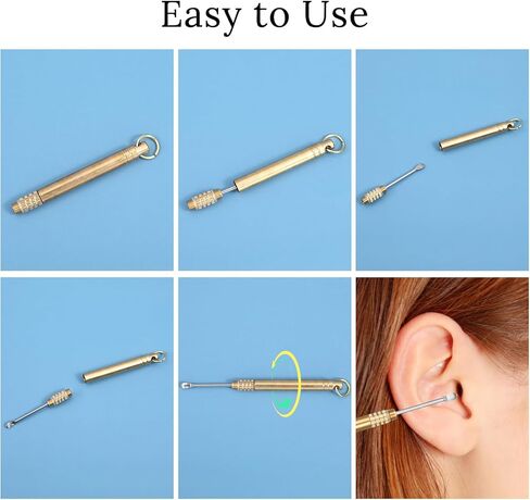 3 Pcs Metal Ear Cleaner, Folding Type Ear Wax Scooper, Portable Ear Pick, Brass Earpick with Keyring, Premium Ear Spoon Wax Remover in Kuwait