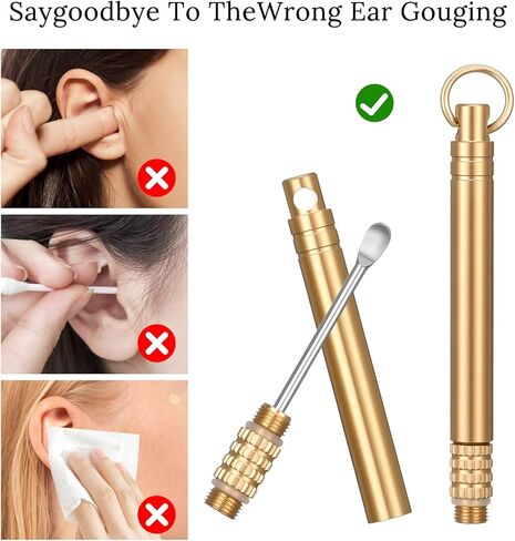 3 Pcs Metal Ear Cleaner, Folding Type Ear Wax Scooper, Portable Ear Pick, Brass Earpick with Keyring, Premium Ear Spoon Wax Remover in Kuwait