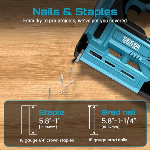 Seesii Nail Gun Battery Powered – Cordless Nail Gun with 4Ah Battery for Carpentry, Framing, and DIY Projects, 18 Gauge, 2×21V MAX Li-ion Batteries, Charger and 1000 Brad Nails Included in Saudi Arabia