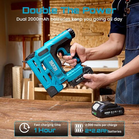 Seesii Nail Gun Battery Powered – Cordless Nail Gun with 4Ah Battery for Carpentry, Framing, and DIY Projects, 18 Gauge, 2×21V MAX Li-ion Batteries, Charger and 1000 Brad Nails Included in Saudi Arabia