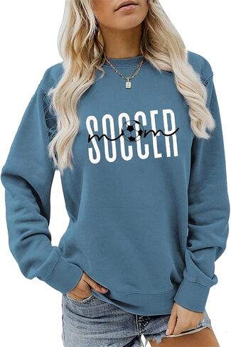 Soccer Mom Crewneck Sweatshirt, Soccer Graphic Sweater Women Long Sleeve Pullover Tops Funny Game Day Soccer Shirts in Kuwait
