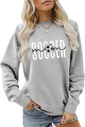 Soccer Mom Crewneck Sweatshirt, Soccer Graphic Sweater Women Long Sleeve Pullover Tops Funny Game Day Soccer Shirts in Kuwait