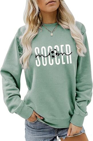 Soccer Mom Crewneck Sweatshirt, Soccer Graphic Sweater Women Long Sleeve Pullover Tops Funny Game Day Soccer Shirts in Kuwait