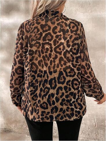 Floerns Women's Plus Size Long Sleeve Cheetah Shirts Leopard Button Down Blouse Top in Saudi Arabia