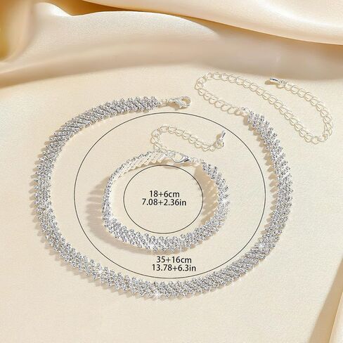 Rhinestone Choker Necklaces for Women Silver Diamond Choker and Earring Prom Jewelry Set for Women Sliver Choker Necklace Bridal Jewelry for Wedding Prom jewelry Gift for Women in Saudi Arabia