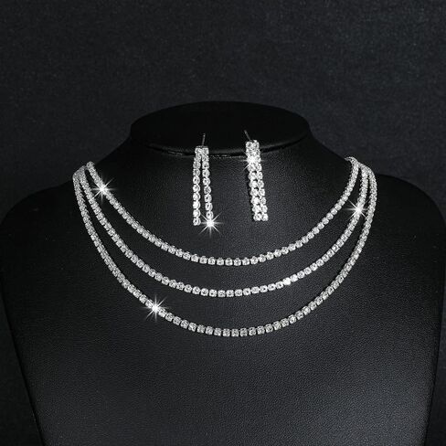 Rhinestone Choker Necklaces for Women Silver Diamond Choker and Earring Prom Jewelry Set for Women Sliver Choker Necklace Bridal Jewelry for Wedding Prom jewelry Gift for Women in Saudi Arabia