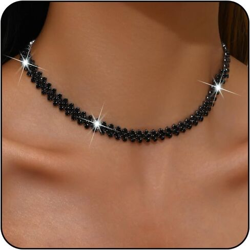 Rhinestone Choker Necklaces for Women Silver Diamond Choker and Earring Prom Jewelry Set for Women Sliver Choker Necklace Bridal Jewelry for Wedding Prom jewelry Gift for Women in Saudi Arabia