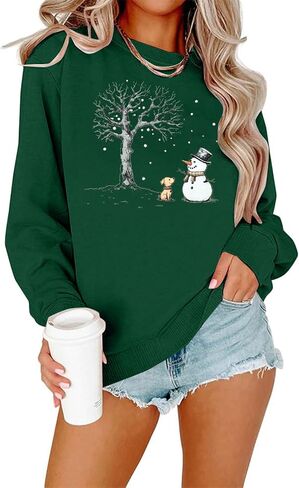 EGELEXY Snowman Shirts for Women Christmas Snowman Sweatshirts Christmas Tree Outfits Merry Lightweight Pullover Tops in Saudi Arabia