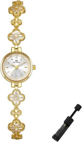 Exquisite Gold Hollow Four Leaf Clover Bracelet Watch for Women Vintage Dress Watches Lightweight Round Dial Quartz Wristwatch Bracelet Adjustment Tool Included in Kuwait
