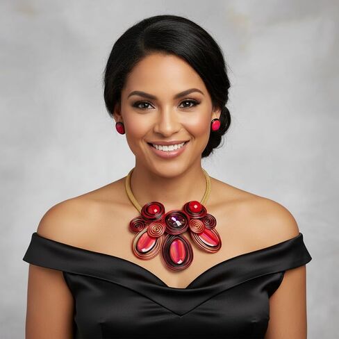 طقم عقد وأقراط، تصميم سلكي حلزوني أرجواني مع أحجار قزحية الألوان، سلسلة شبكية ذهبية in Kuwait